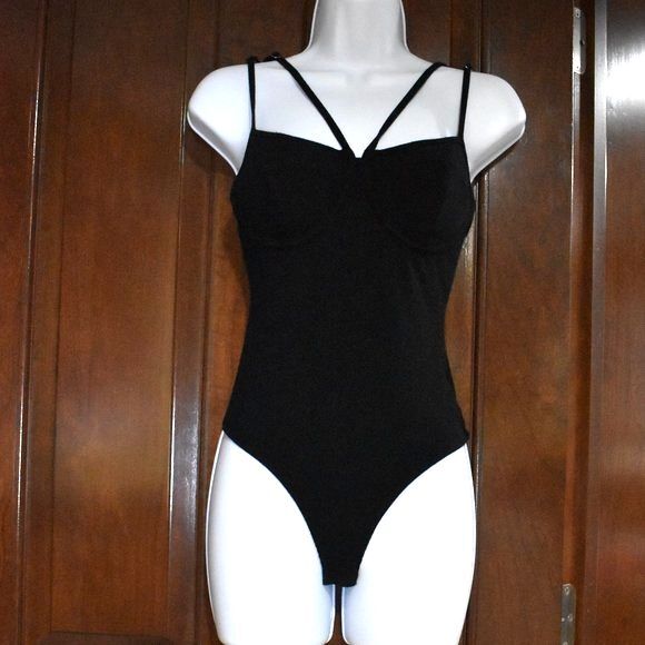 Brooklyn Karma Black Strappy Underwire Bodysuit Size Medium Thong Adjustable - Picture 7 of 16